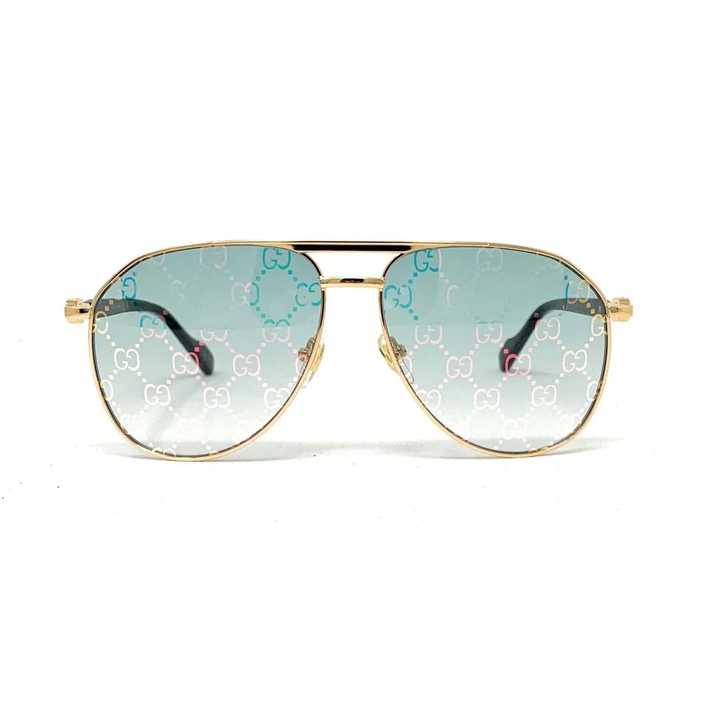 GUCCI Men's Sunglasses GG1220S 004 Gold Black Green Pilot 59mm